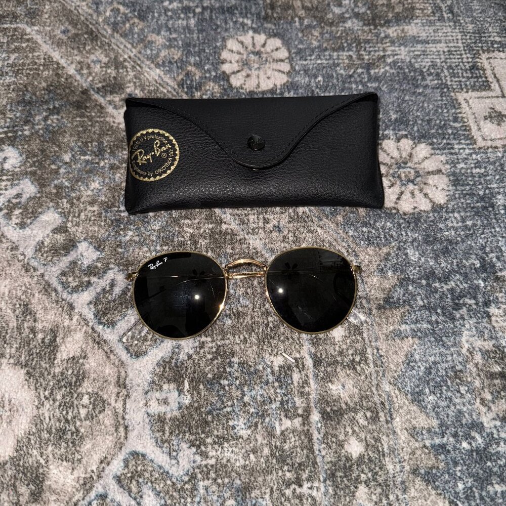 Ray-Ban Round Metal Sunglasses, Gold/Black Polarized, 50 mm